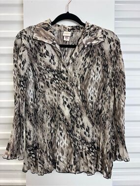 Covington Pleated Animal-Print Blouse - Taupe/Black